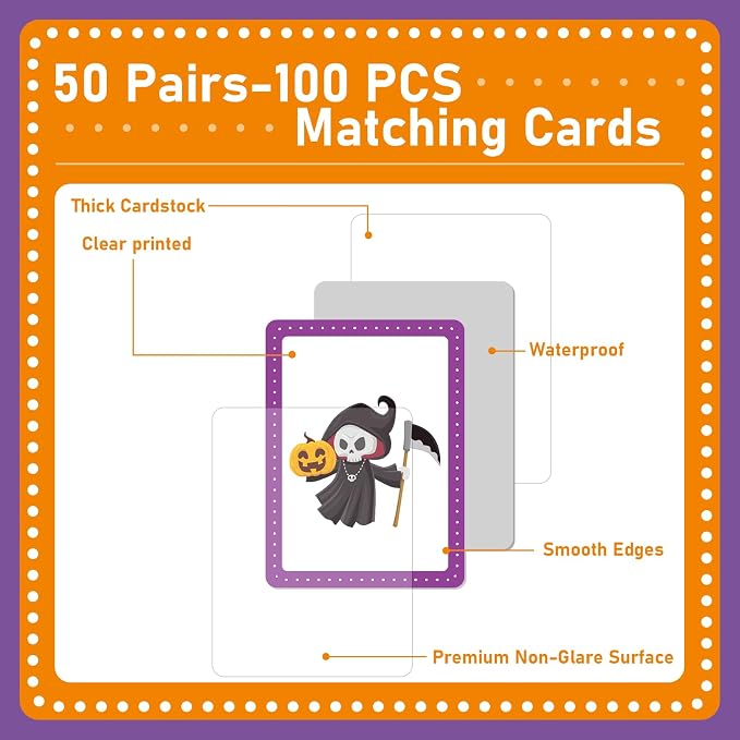 gisgfim 100 PCS Memory Matching Game Happy Halloween Concentration Memory Games Card for Kids Educational Ages 3-8 A Fun & Fast Halloween Theme Matching Games