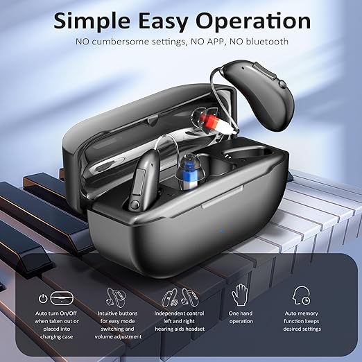 Hearing Aids Rechargeable Hearing Aids for Seniors with Moderate Hearing Loss, Hearing Amplifiers for Seniors with Noise Cancellation and Volume Control, Clear Sound Hearing Amplifiers, Black