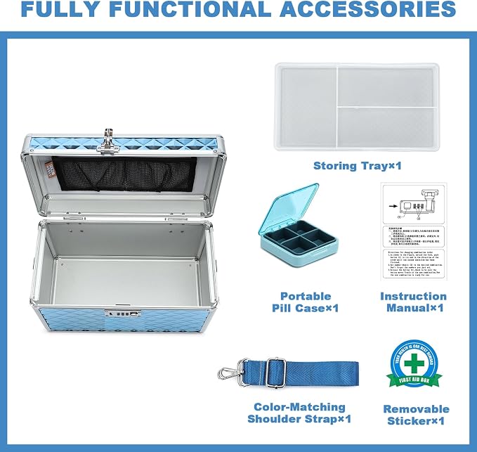 Storage Lock Box with Combination Lock, Lockable Medicine Storage Box, Empty First Aid Box, Security Lock Box, Multipurpose Locking Box for Home and Outdoor Use (Blue, Large)