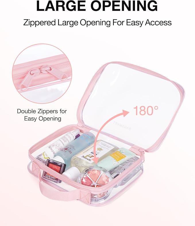 BAGSMART Clear Toiletry Bag, TSA Approved Travel Toiletry Bag Carry On Travel Accessories Bag Airport Airline Quart Size Bags water-resistant Makeup Bag for Women | Water-resistant Travel Toiletry Bag, Carry On Travel Accessories Bag, Airport Airline Q...
