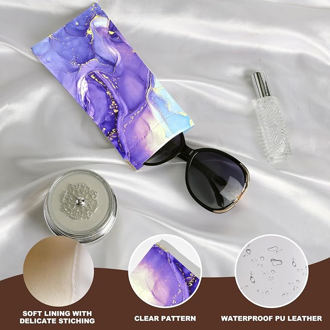 Anikathy 2Pcs Sunglass Eyeglass Glasses Case Soft PU Leather with Cleaning Cloth Cute Glasses Pouch Bag for Men Women Girs