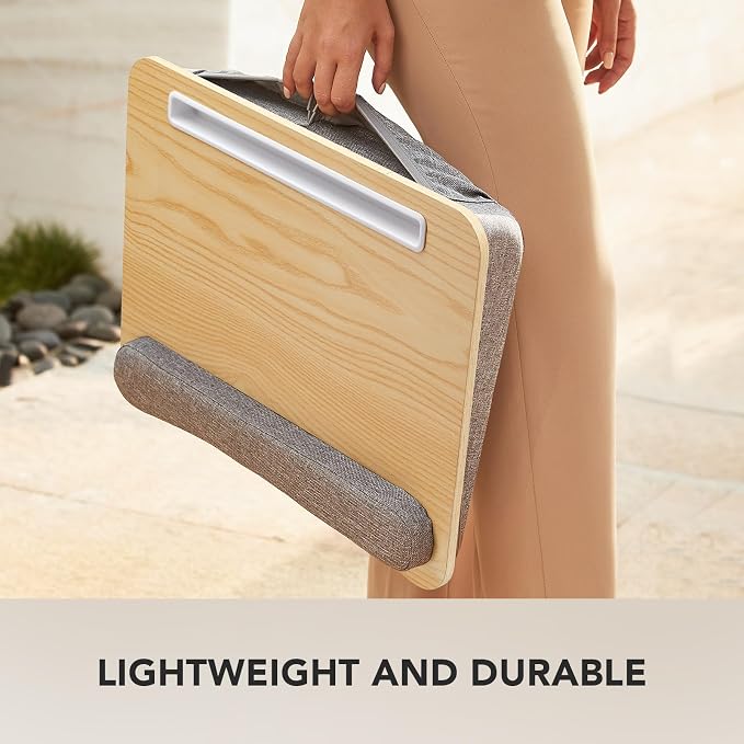 HUANUO Laptop Lap Desk - Portable Lap Desk with Pillow Cushion, Fits up to 15.6 inch Laptop, with Anti-Slip Strip & Storage Function for Home Office Students Use as Computer Laptop Stand - Light Wood
