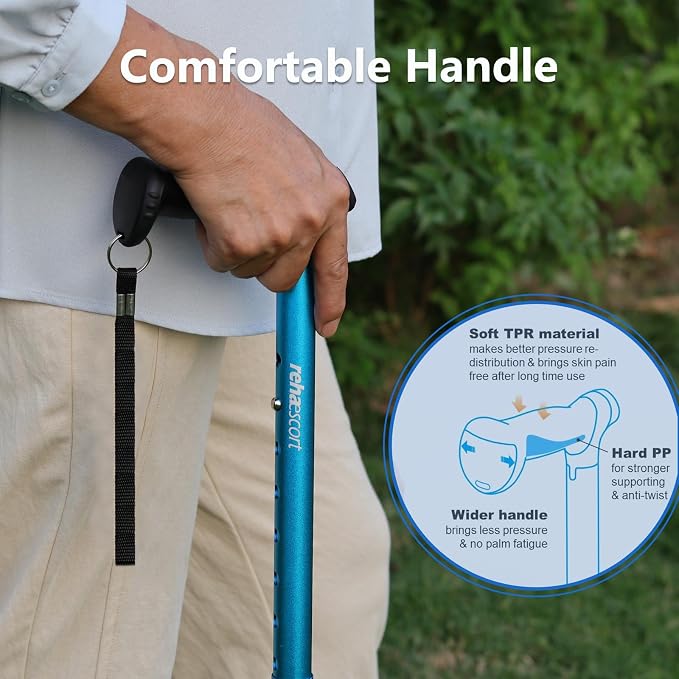 Rehaescort Walking Cane for Men & Women - Folding, Adjustable, Lightweight, Walking Canes for Seniors Balance, Free Standing, Pivot Tip, Soft Handle, Foldable Walking Sticks with Travel Bag