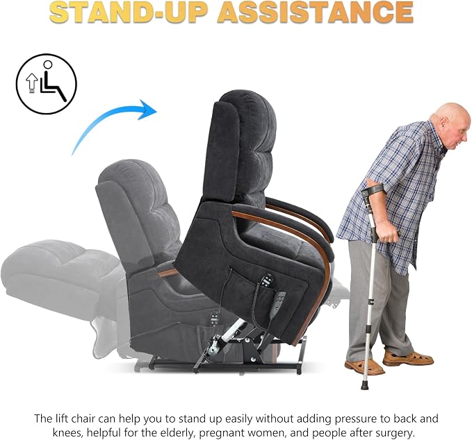 Trustyue Power Lift Recliner Chair, 180° Lay Flat Recliner, Lift Chair with Massage and Heat, Standing Assistance, Living Room Chair for Elderly People Chenille, Black