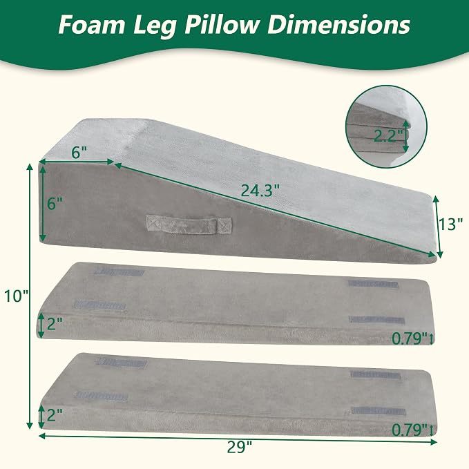 Wedge Pillow for Sleeping, Bed Wedge Pillow for After Surgery 3-Height Memory Foam Leg Elevation Pillow for Swelling Back Pain Relief Sciatica Knee Ankle Pain Bed Support Legs L 29"