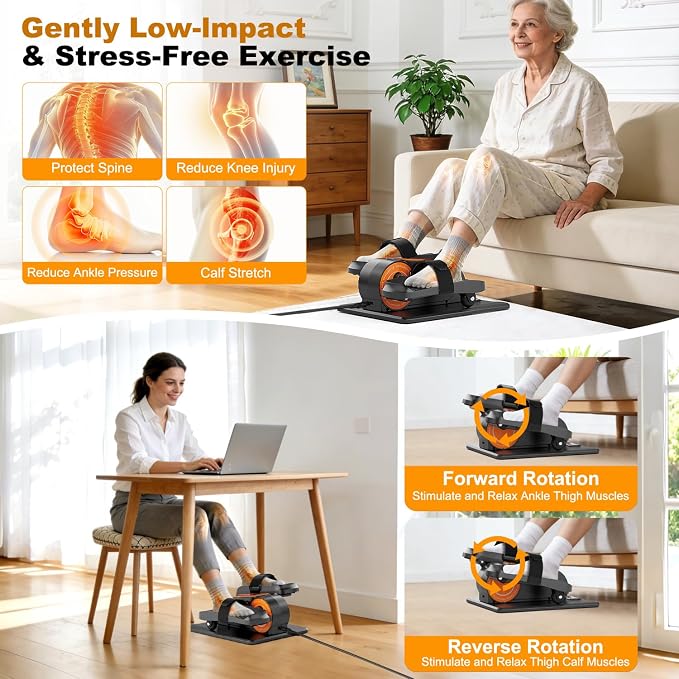 TDH Under Desk Elliptical Machine,Electric Leg Exerciser as Seen on Tv for Senior Adult,Portable Quiet Pedal Exerciser While Sitting with 12 Adjustable Speed Auto&HR Mode for Home Office