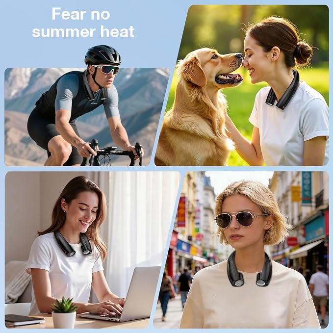 Portable Neck Fan, 6 Speeds Rechargeable Personal Fan with AI Chips, Hands-Free 360° Faster Cooling Wearable Fan, Ultra Quiet for Home, Office, Travel, Indoor, Outdoor - Black