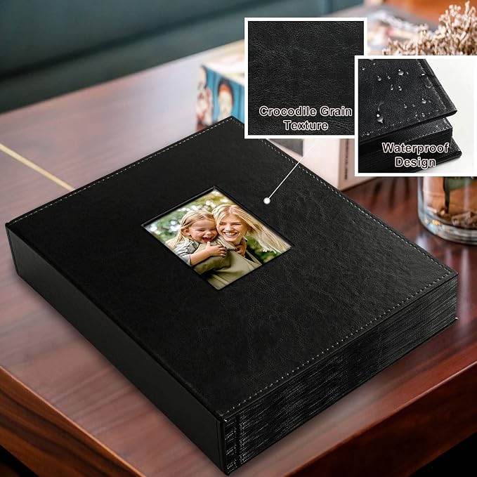 Ywlake Photo Album 4x6 400 Pockets, Leather Photo Albums Holds 400 Vertical Pictures Only Black