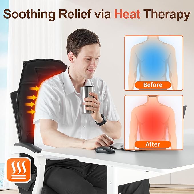 Massage Seat Cushion with Heat, Cooling Back Massager for Chair, Chair Massager for Full Body Massage, Deep Tissue Vibration Pad with 6 Vibration Nodes, Gifts for Dad Mom