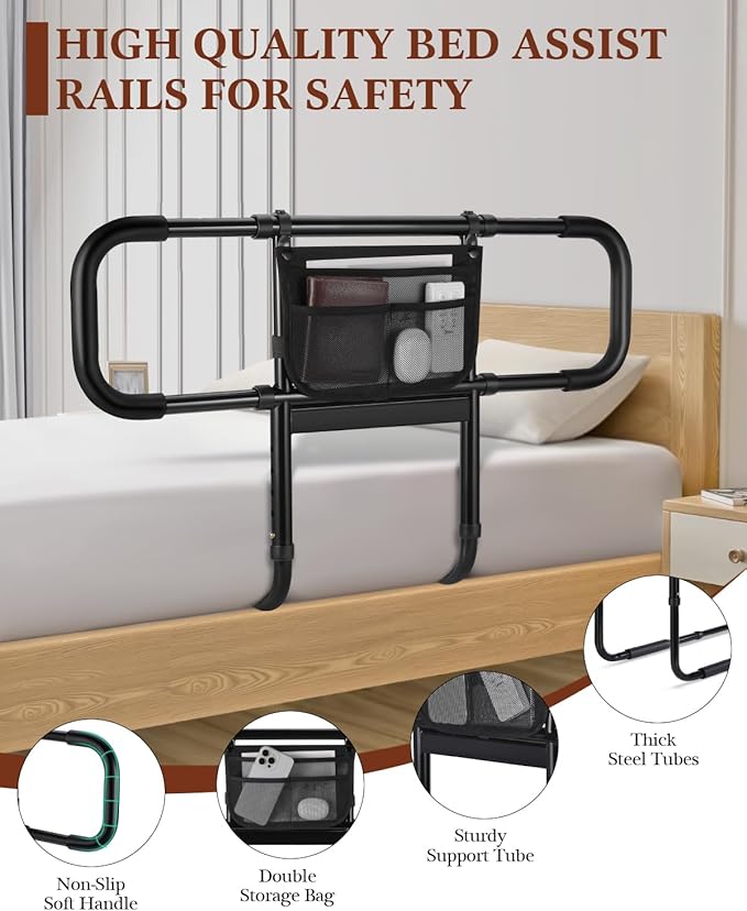 Bed Rails for Elderly Adults Safety, Extended Bed Assist Rail for Seniors with Motion Sensor Light - Adjustable Side Bed Guard Rails Handle Support Bar with Storage Bag, Fit King Queen Full Twin Beds