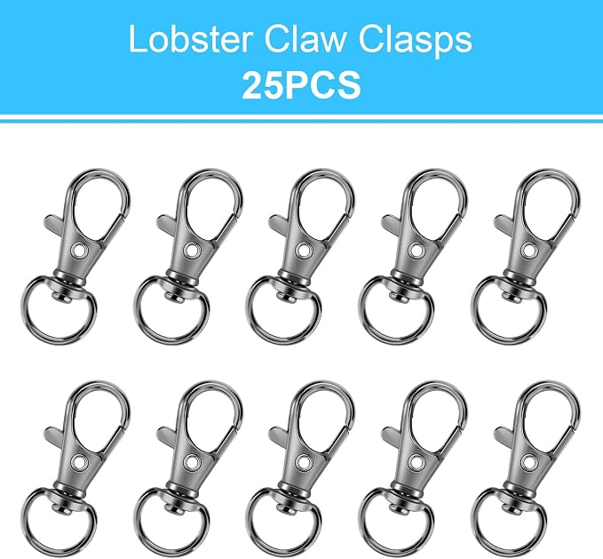 50PCS Metal Lobster Claw Clasp with Key Rings, 25PCS Keychains Clips Hooks and 25PCS Key Chain Rings, Keychain Accessories, Keychain Rings Making kit for Crafts, Gun Black