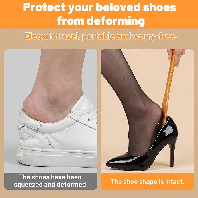 12.4inch Long Handle Wooden Shoe Horn | Wooden Shoe Spoon for Easy Wear, Shoes Helper for Seniors Pregnancy Men Women