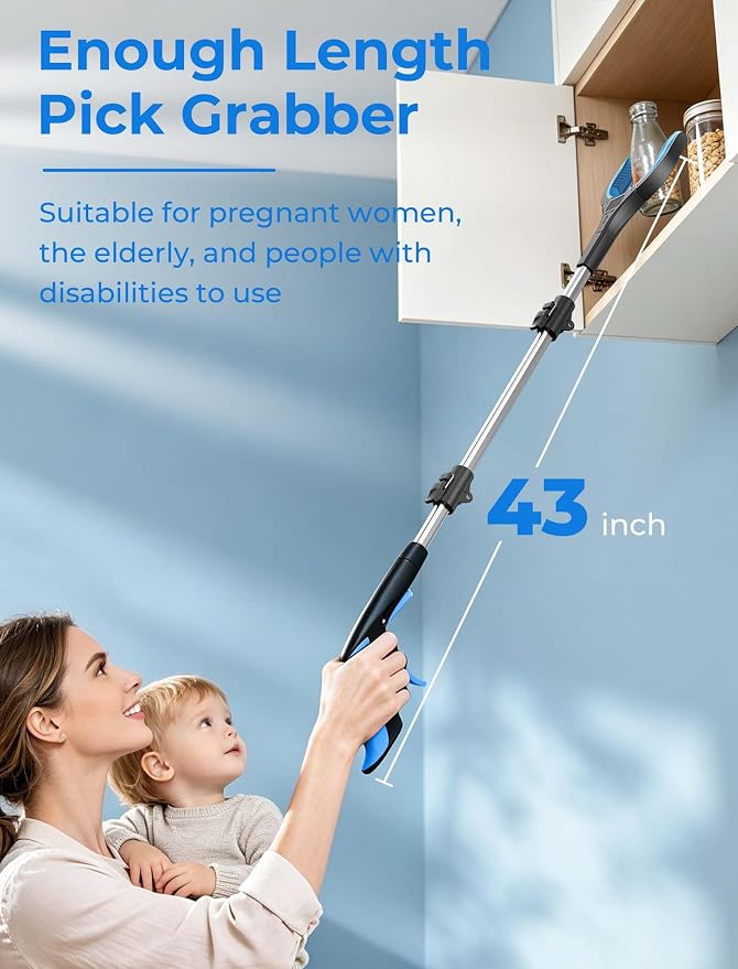 44" Grabber Reacher Tools, 2 Pack Upgraded Strong Foldable Reacher Grabber Heavy Duty Pickup Tool, 4" Wide Claw Opening & 360° Rotating Jaw & Magnet Lightweight Grabber Tool for Senior Patient