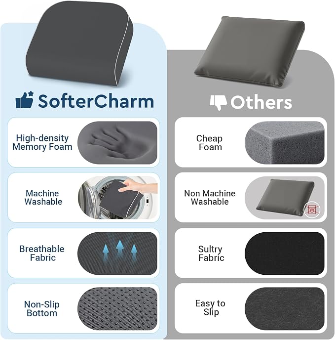 Seat Cushion, Memory Foam Office Chair Cushion, Gray, Large | Office Desk Accessories, Butt Pillow for Long Sitting Sciatica, Coccyx, Tailbone, Hip Pain Relief - for Home, Car, Airplane