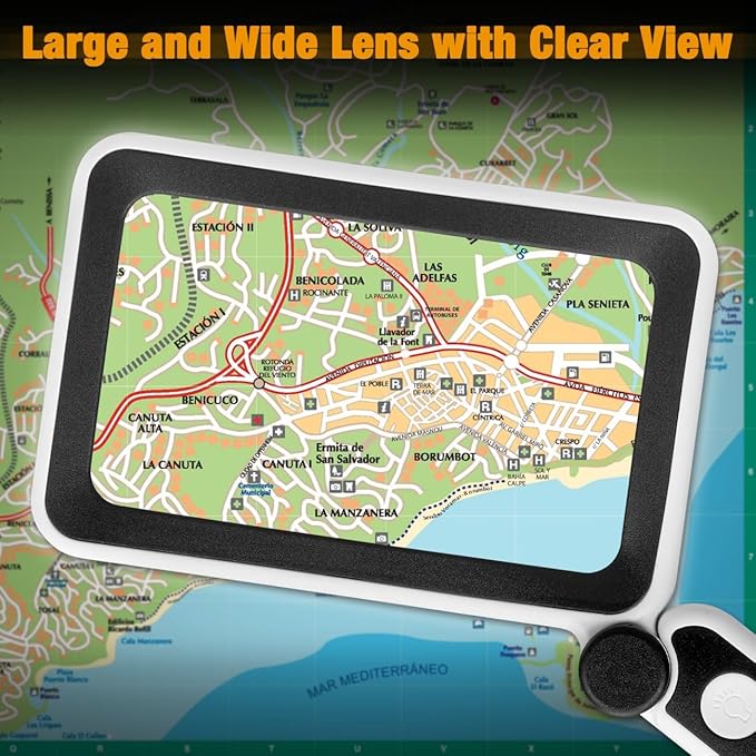 Rechargeable Magnifying Glass with Light for Reading, 5X Large Page Magnifier with LED Lighted for Seniors Low Vision, Folding Handheld Rectangle Magnifier for Reading Small Print Black-White
