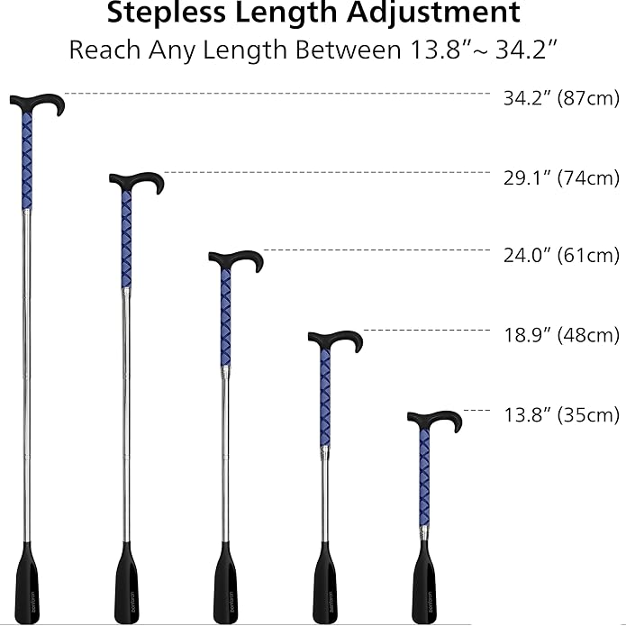 Shoe Horn Long Handle for Seniors, Telescopic Stainless Steel | Long Shoe Horn, 14"-35" Adjustable Length, One-Pull Extension, Matte Finish, Reduced Wobble, No-Bend Shoe Helper