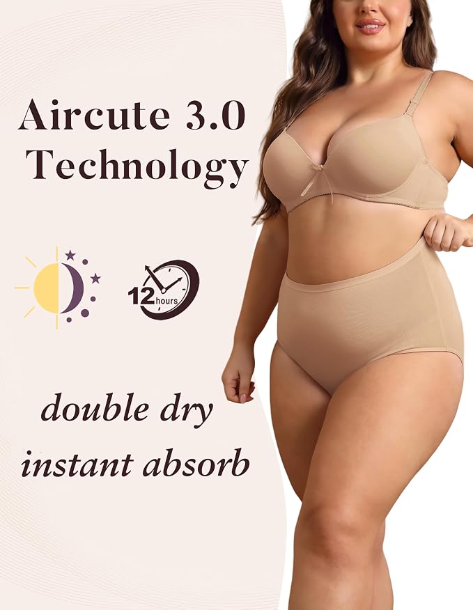 AIRCUTE Washable Urinary Incontinence Protective Underwear for Women Leak Proof Absorbent Reusable Panties 60ML 1 Pack (Sandy, X-Large)
