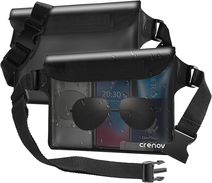 Waterproof Bag Fanny Packs for Women, Floating Beach Bags 2PCS | Floating, ideal for Beach, Boating & Kayaking&Fishing&Diving, Durable Material, Phone & Passport Pouch(black&black)