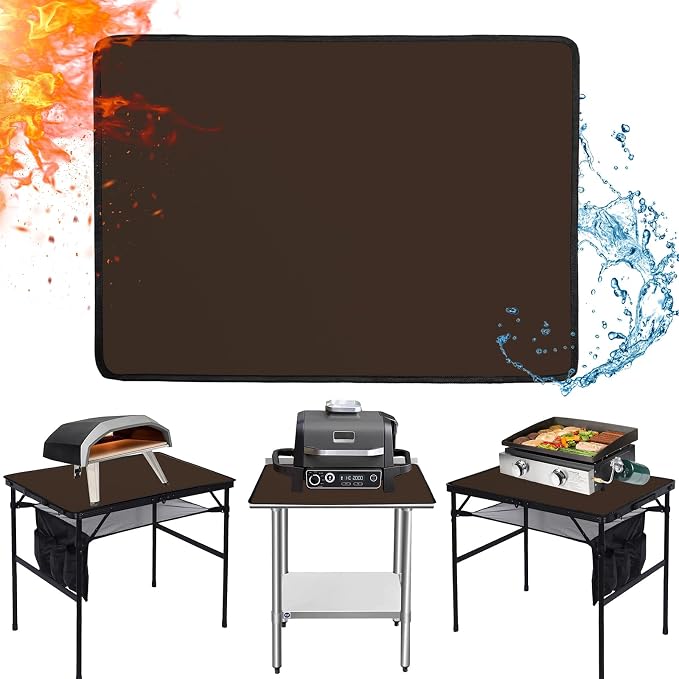 Heat Resistant Mats for Countertop fits Tabletop Grill, 31x24x0.04in, Brown | 1022℉ Fireproof grill mat for countertop/table protection, fits gas/charcoal grills, pizza ovens, fits Blackstone & Ninja