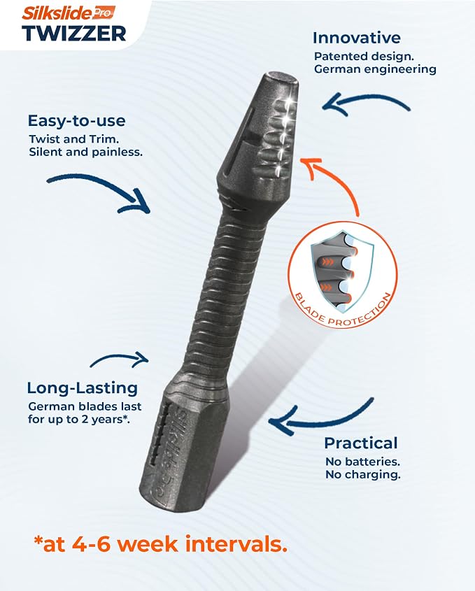 Silkslide TWIZZER, Nose Hair and Ear Hair Trimmer for Men and Women, Twist and Trim Nasal Hair Removal, German Blades, Patented Design, No Electricty or Batteries