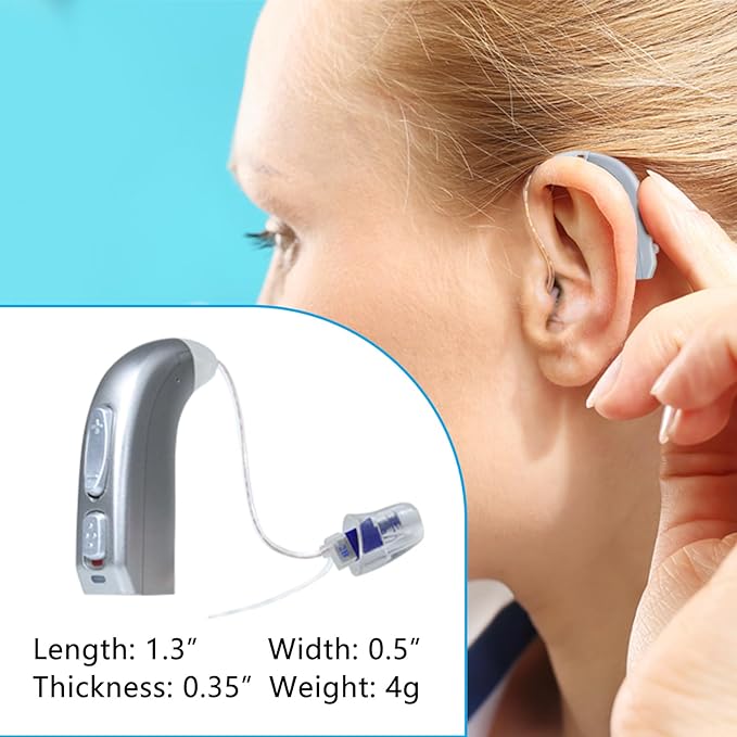 Banglijian Rechargeable Hearing Aid RIC(Receiver in canal) for Seniors and Adults with Digital Noise Cancelling and Feedback Cancellation, Powerful Digital Hearing Aid (Blue-Left Ear)