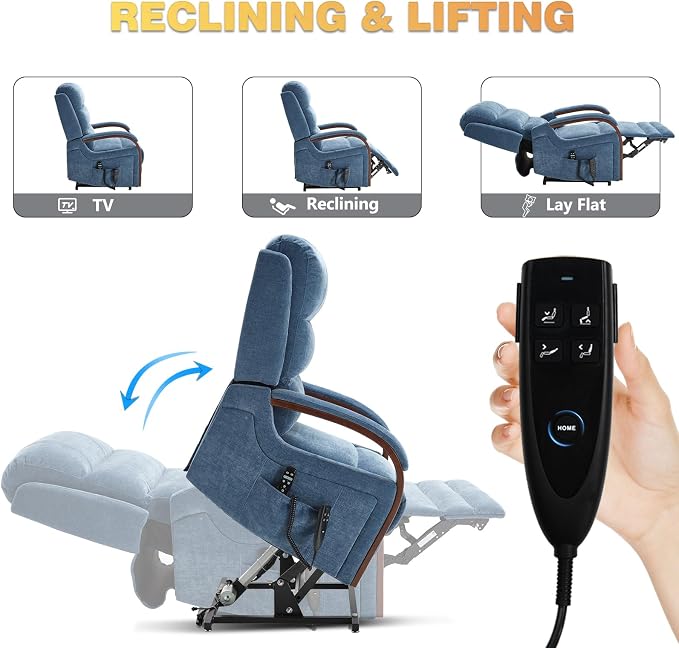 Trustyue Power Lift Recliner Chair, 180° Lay Flat Recliner, Lift Chair with Massage and Heat, Standing Assistance, Infinite Position Reclining, Living Room Chair for Elderly People (Blue1)
