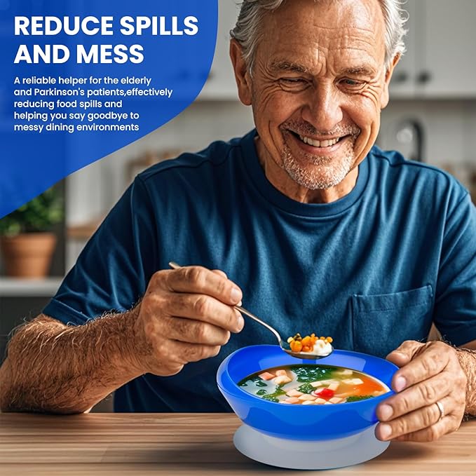 Spill Proof Scoop Plate and Bowl with Non-Skid Suction Base, Adaptive Self-Feeding Dinnerware for Elderly and Disabled
