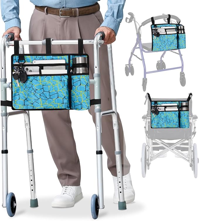supregear Accessories Bag for Walker, Wheelchair, Rollator - Walker Basket Bag w/Cup Holder - Seniors Caddy Attachment Pouch for Walkers, Water Resistant Large Capacity Carry Storage Carrier Tote
