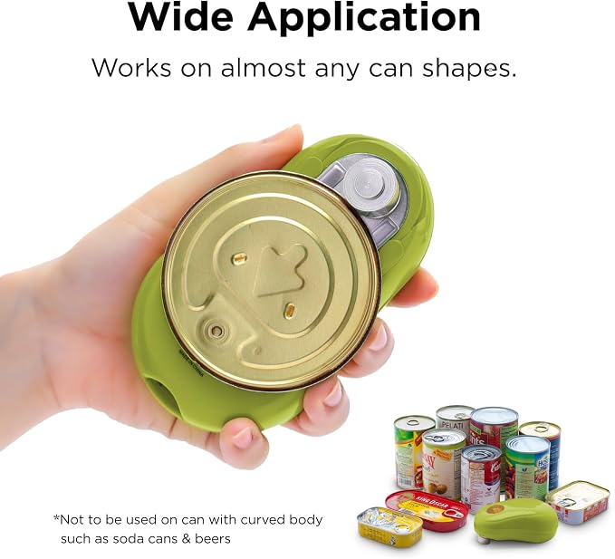 Kitchen Mama One Touch Electric Can Opener, Avocado | Opens with One Button Press, Auto-Stop, Smooth Edge, Cordless, Battery Operated
