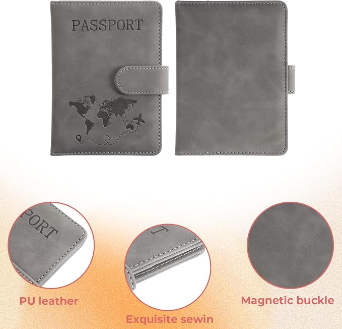 2 Pack Passport Holder for Travel, Passport Wallet Cover Case Waterproof | RFID Blocking Passport Holder with Pen Holder Travel Essential, Passport Book Holders for Women and Men(C)