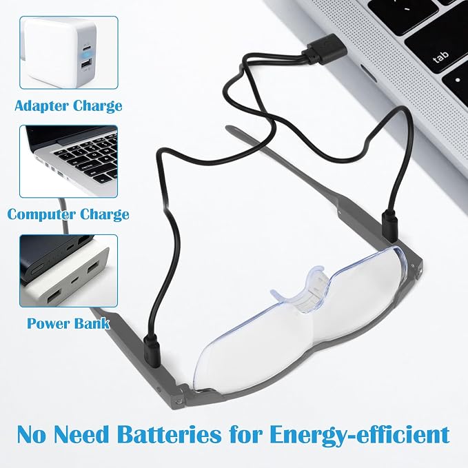 Magnifying Glasses with Light, 200% Magnification, USB Rechargeable | Lighted Magnifying Glass with Anti Blue Light, Hands Free, Head Magnifier Eyeglasses for Close Work, Hobbies, Reading, Craft