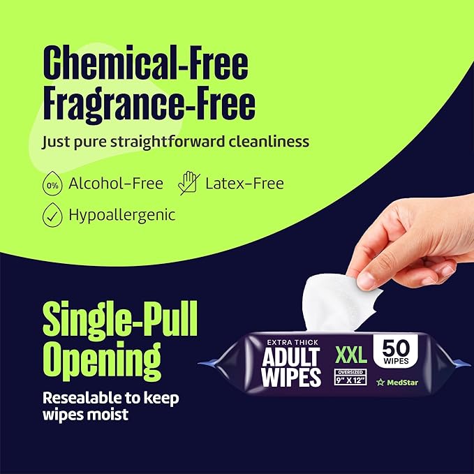 Adult Wipes for Elderly 12 Pack - Extra Large Extra Thick No-Rinse Bathing Wet Wipes for Adults - Incontinence Shower Alternative Disposable Washcloths - Fragrance-Free XXL