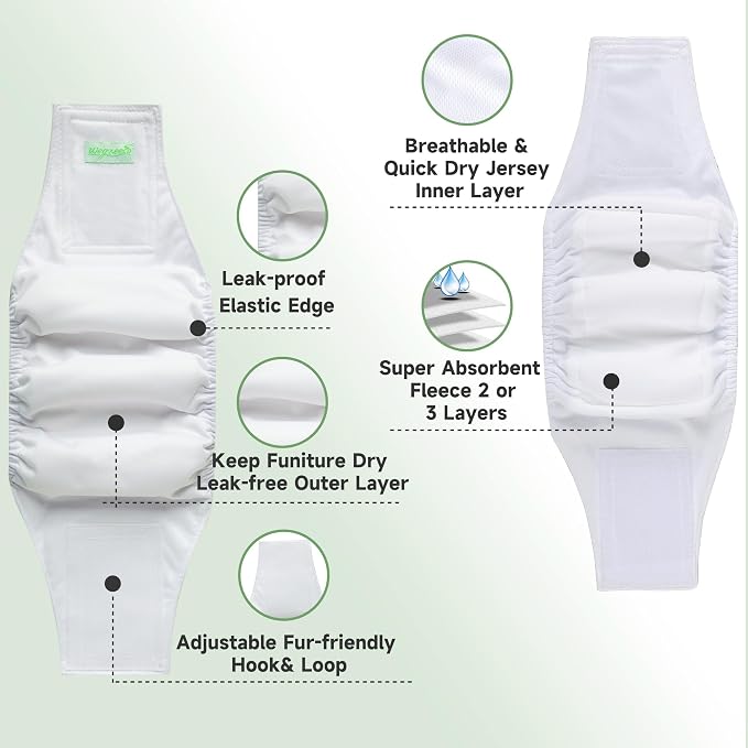 wegreeco Washable Male Dog Diapers (Pack of 3) - Washable Male Dog Belly Wrap (White, Large)