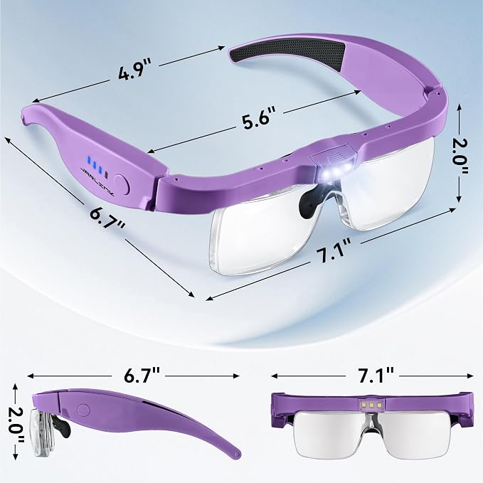 JARLINK Magnifying Glass with Light, 5 Lenses, Rechargeable Headset | Features 5 Lenses (0.75-4.0X) and 3 LED Lights. Rechargeable Headset Magnifier for Close Work, Crafts, and Model Makers