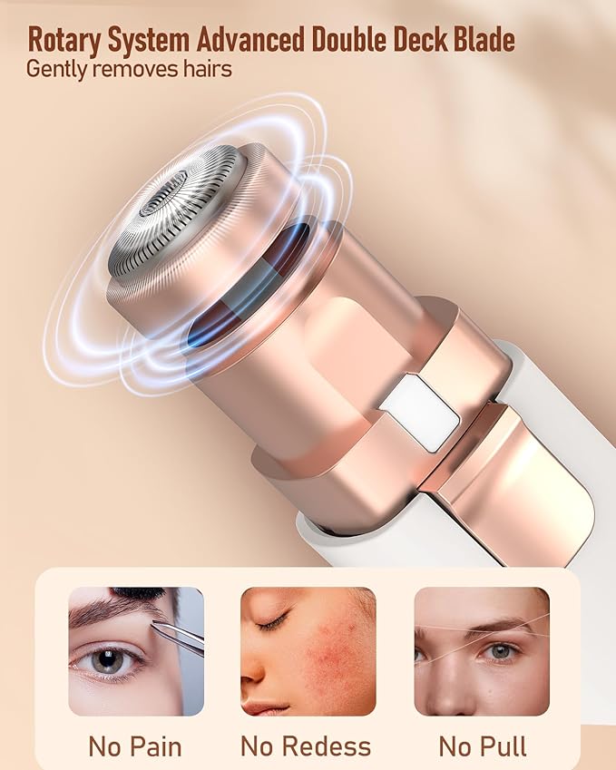 Eyebrow Trimmer Facial Hair Removal for Women: 2 in1 Rechargeable Face Shaver with LED Light, Painless Electric Eyebrow Razor for Eyebrows, Upper Lip, Chin, Peach Fuzz & Fine Facial Hair