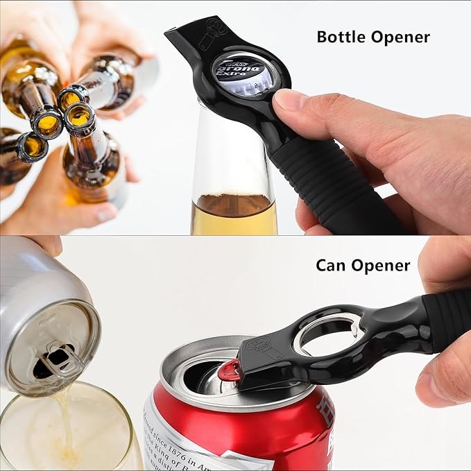 2-Pack Magnetic Beer Bottle Opener & Soda Can Opener, 2-in-1 Bottle Opener and Can Tab Opener Tool for Bartender, Long Nails, Arthritis, Seniors, Silicone Handle with Build in Magnet - Black