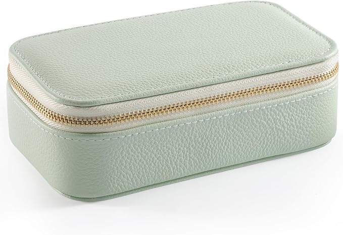 Genuine Leather Travel Pill Organizer Box Case 2 Times a Day for Purse for Women, Cute Medicine Pill Holder Containers for Vitamin Medium Weekly Daily 7 Day Am Pm Pill Organizer(Mint Green)