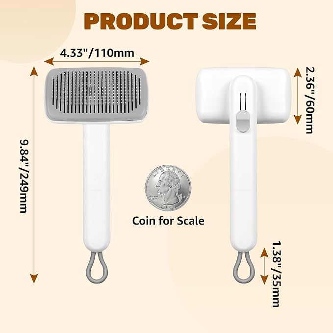 Self Cleaning Slicker Brush for Dogs & Cats – Skin-Friendly One Click Hair Removal, Deshedding Tool for Long & Short Hair, Reduces Shedding & Removes Mats, Safe for Puppies & Kittens- White