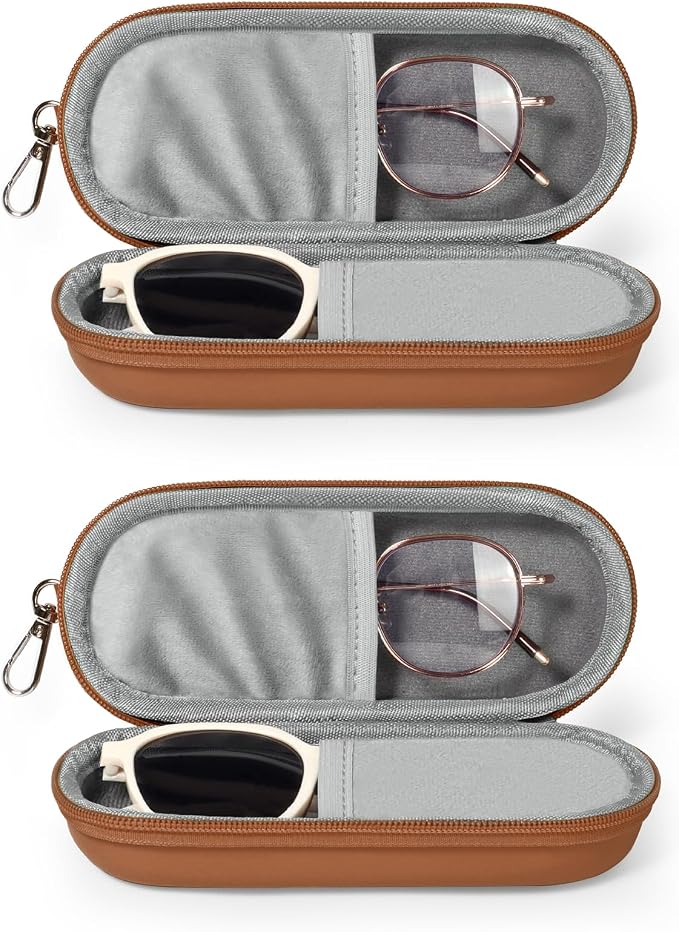 Double Eyeglasses Case, Dual Glasses Sunglasses Organizer with Zipper Closure, Eyewear Storage Box for Men Women Travel