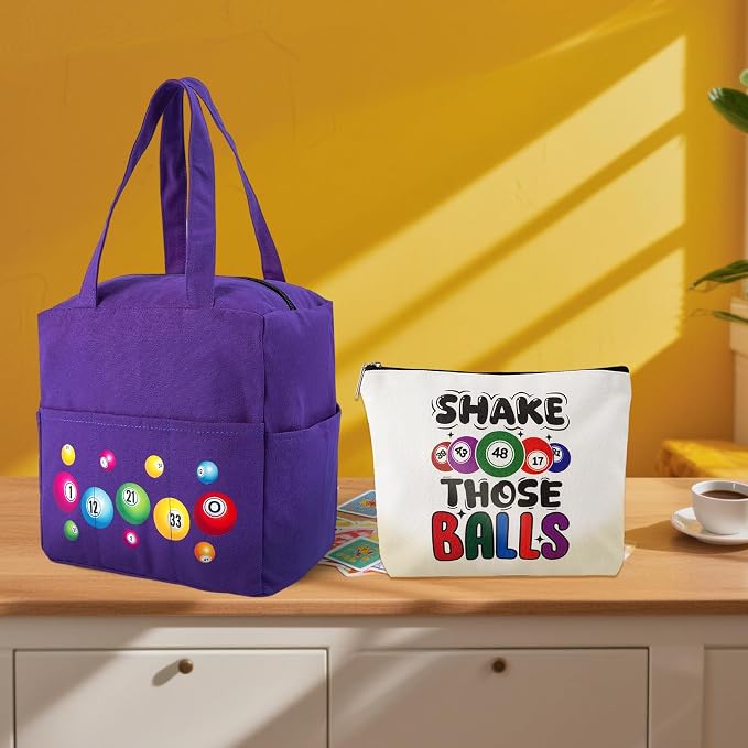 Bingo Bags with Pockets on Clearance, Bingo Bag with Zipper and Polyester Bingo Daubers Makeup Bag, Bingo Bags and Accessories Tote Gifts Game Suitable for Women and Girls (Purple)