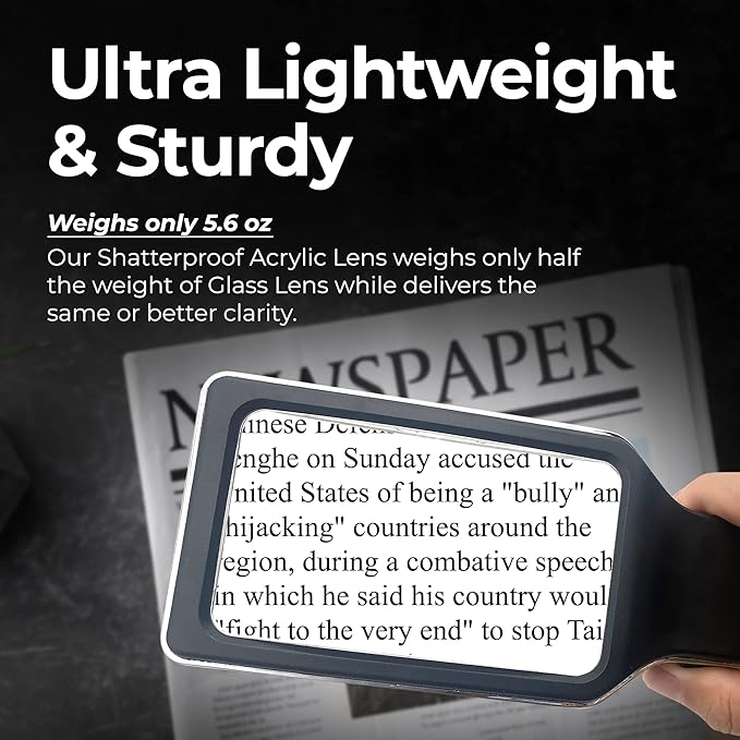 MAGNIPROS Patented 3X Large Magnifying Glass with Light | 3 Color Light Modes | Anti-Glare Lens & Stepless Dimmable LEDs | Perfect for Reading Fine Print & Inspection - Ideal for Seniors & Low Vision