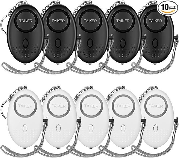 Personal Alarm for Women, 10 Packs 140DB Emergency Self-Defense Security Alarm Keychain with LED Light for Women Kids and Elders (Black & White)
