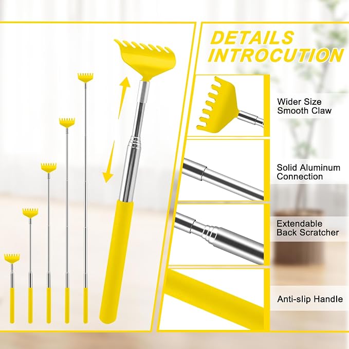 6 Pack Back Scratcher, Stocking Stuffers for Women Men Teen Girls | Prizes for Adults, Birthday Bulk Christmas Gift, Mothers Fathers Day Dad Gifts, Easter Basket Stuffers (Yellow)
