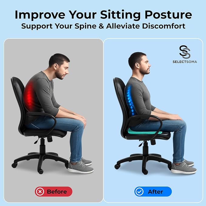 SelectSoma Gel Seat Cushion for Long Sitting, Pressure Relief for Sciatica, Tailbone, Coccyx & Back Pain, Office Chair, Wheelchair, Car & Truck – Standard Size Mint Green Gel