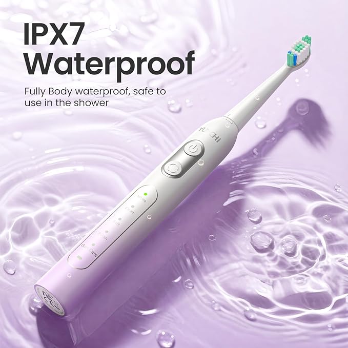 YUNCHI Electric Toothbrush Birthday/Valentine Plastic 8 Dupont Heads 24-Mo Deep Cleans Gentle Gums Removes Stains 3Hr USB-C 90d 2-Min Timer/30s IPX7 - Purple