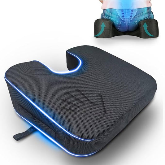 YogiBum Patented Cushion | Extra Large Tailbone Gap | Small Size for 100 lbs to 190 lbs | Relief for LowBack, Tailbone, Sciatica, Hemorrhoids | Snug Fit on Office/Computer Chairs