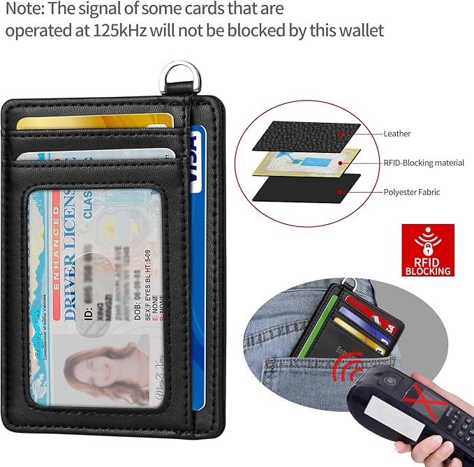 Slim Minimalist Front Pocket Wallet, RFID Blocking Credit Card Holder Wallet with Detachable D-Shackle for Men Women