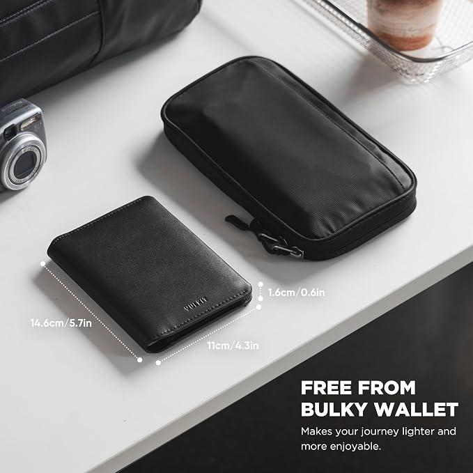 VULKIT Slim Minimalist Passport Wallet RFID Blocking Passport Holder for Travel, Leather Travel Wallet for Men Women, Magnetic Closure
