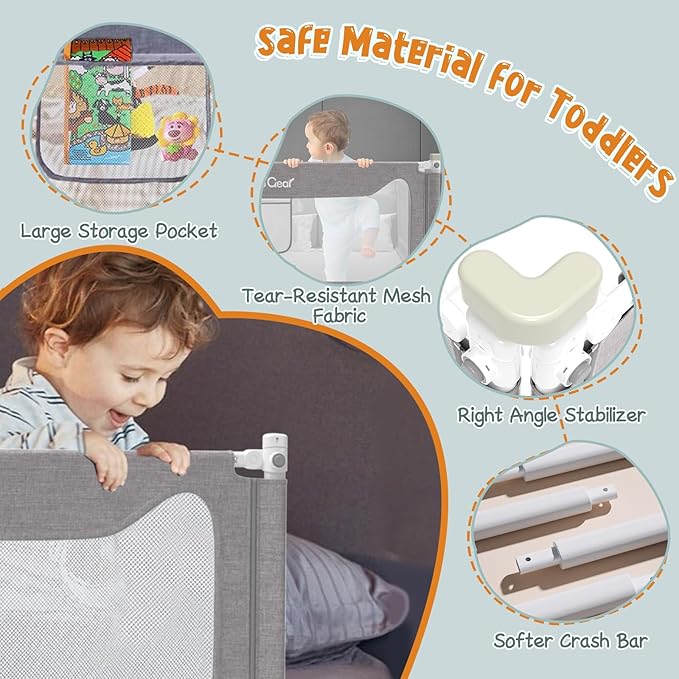 G TALECO GEAR Bed Rail for Toddlers, Stable Protective Bed Side Rails, Baby Bedrail Guard for Twin Full Queen & King Size Bed ((3 Sides for Twin Size) 74.8x74.8x39 Inch)