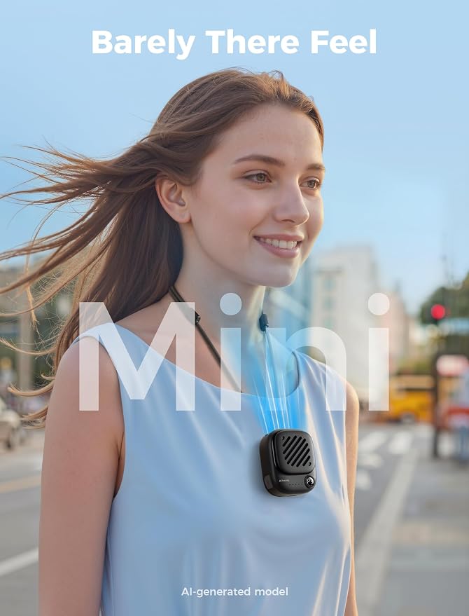 Aecooly Mini Portable Neck Fan, Mighty Hands Free Fan, Magnetic Fit | USB Rechargeable [10H Max Cooling Time], Personal Battery Powered, Pocket for Travel, Summer, Gifts for Women -Black